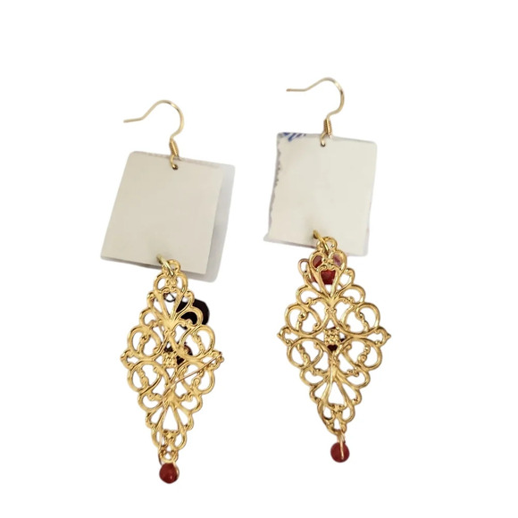 14k Gold Plated Japan stamp 1967  Buddhisattva Miroku Bosatsu Cloisonne earrings - Picture 2 of 2